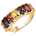 14K Yellow Gold-Plated Multi Stone Sterling Silver Cluster Ring by Fine Color Jewels