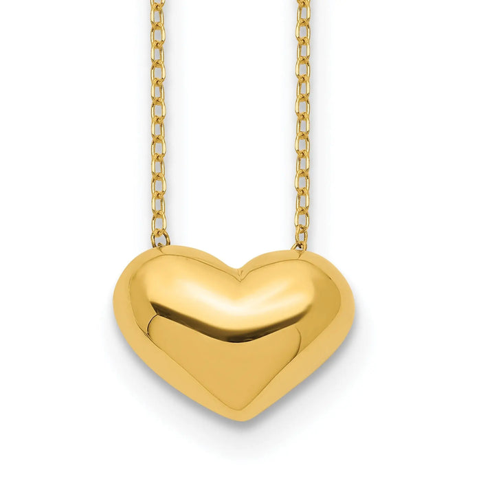 14k Yellow Gold Puffed Heart 18 inch Necklace by Fine Color Jewels