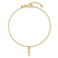 14K Yellow Gold Single Italian Horn Dangle with Spring Ring Clasp Charm Bracelet by Fine Color Jewels