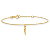 14K Yellow Gold Single Italian Horn Dangle with Spring Ring Clasp Charm Bracelet