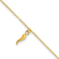 14K Yellow Gold Single Italian Horn Dangle with Spring Ring Clasp Charm Bracelet by Fine Color Jewels