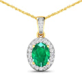 14K Yellow Gold Zambian Emerald Diamond Pendant by Fine Color Jewels