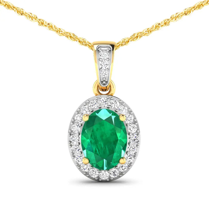 14K Yellow Gold Zambian Emerald Diamond Pendant by Fine Color Jewels