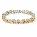 15.1 Ct Round Yellow Citrine Prong Silver Halo Tennis Bracelet by Fine Color Jewels