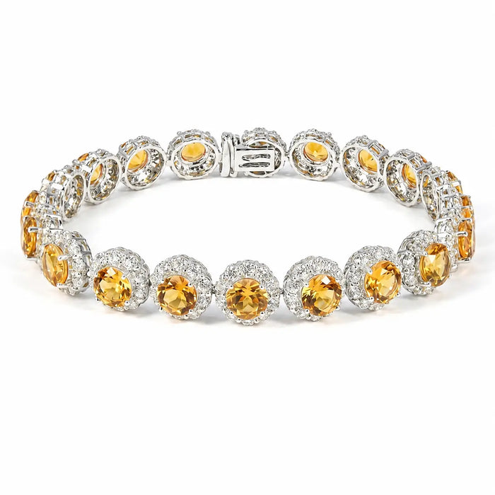 15.1 Ct Round Yellow Citrine Prong Silver Halo Tennis Bracelet by Fine Color Jewels