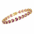 15.4 Ct Marquise Purple Rhodolite Garnet & Multi-Gemstone Prong Gold Plated Silver Leaf Cluster Tennis Bracelet by Fine Color Jewels