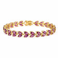 15.4 Ct Marquise Purple Rhodolite Garnet & Multi-Gemstone Prong Gold Plated Silver Leaf Cluster Tennis Bracelet by Fine Color Jewels