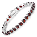 15.50 Ct Heart Red Garnet Prong Sterling Silver Box Clasp Tennis Bracelet by Fine Color Jewels