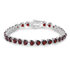 15.50 Ct Heart Red Garnet Prong Sterling Silver Box Clasp Tennis Bracelet