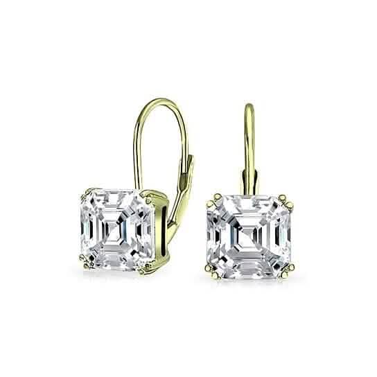 1.5 Carat Cz White Topaz Asscher-cut Leverback Earrings Sterling Silver Gold Tone by DailySale