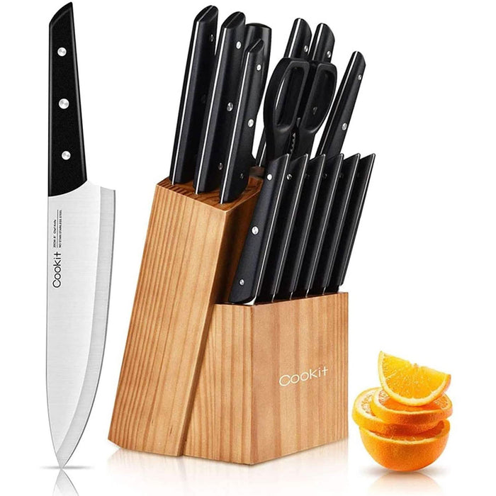 15-Pieces Set: Cookit Germany Stainless Steel Knife Block Set and Serrated Steak Knives by DailySale