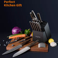 15-Pieces Set: YOLEYA Kitchen Knife Set with Block Wooden Triple Rivets by DailySale
