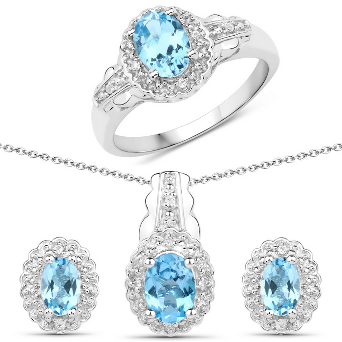 Swiss Blue Topaz Necklace and Earring set by Fine Color Jewels