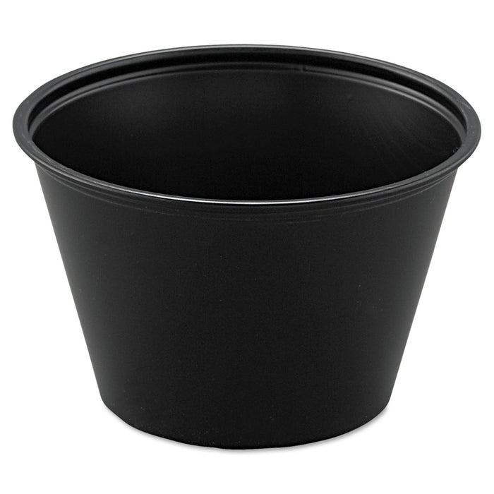 Dart Polystyrene Portion Cups, 4 oz, Black, 250/Bag, 10 Bags/Carton