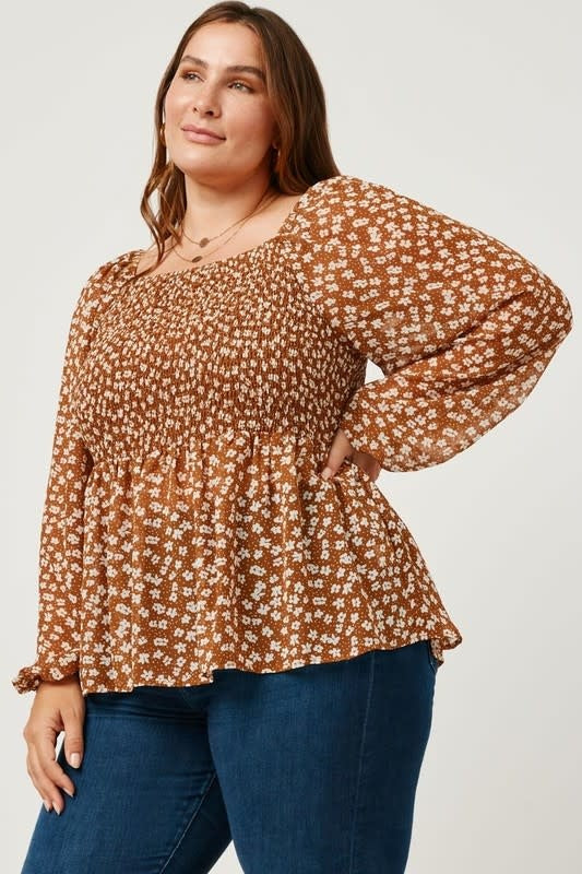 Curvy Square Neck Peplum with Puff Sleeves by Boutique 23