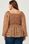 Curvy Square Neck Peplum with Puff Sleeves by Boutique 23