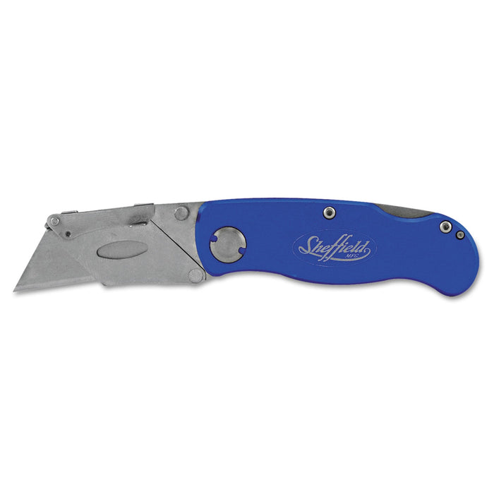 Great Neck Sheffield Folding Lockback Knife, 1 Utility Blade, 2" Blade, 3.5" Aluminum Handle, Blue