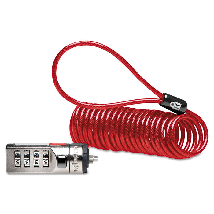 Kensington Portable Combination Laptop Lock, 6 ft Carbon Strengthened Steel Cable, Red