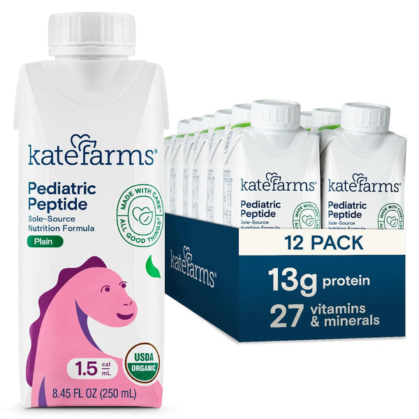 Kate farms Pediatric Peptide 1.5 Sole-Source Nutrition Formula, Plain And Vanilla Flavors, Organic Enzymatically Hydrolyzed Plant-Based Protein Drink, Meal Replacement For Oral & Tube Feeding, 8.45 FL Oz, Pack Of 12 Or by Pasteur Pharmacy