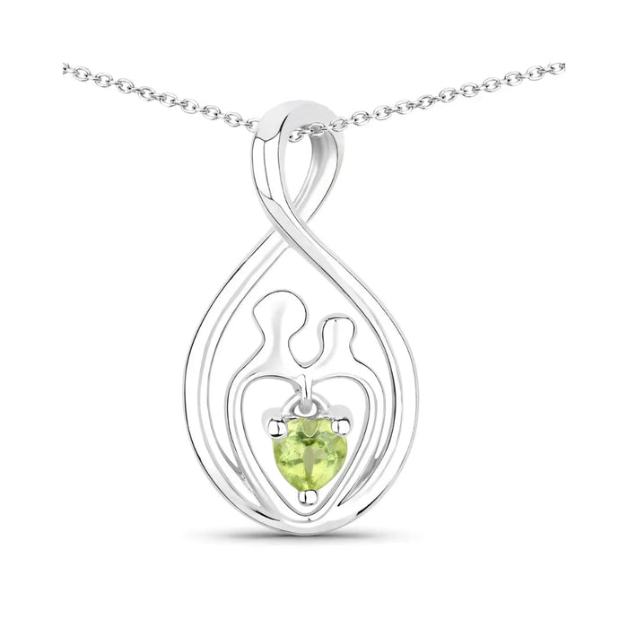 0.15 CTTW Heart Green Peridot Prong Silver Mom Infinity Pendant Necklace by Fine Color Jewels