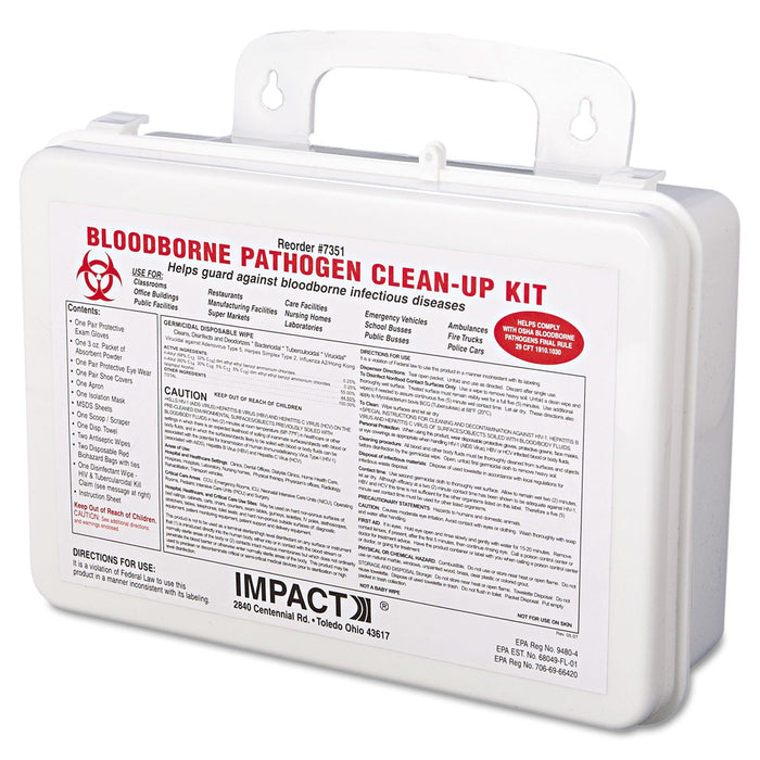 Impact Bloodborne Pathogen Cleanup Kit, 10 x 7 x 2.5, OSHA Compliant, Plastic Case