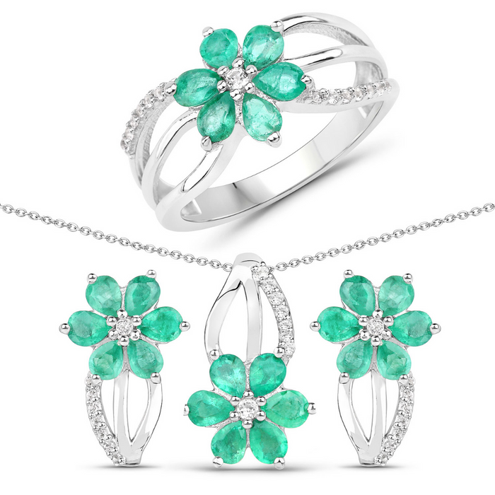 Genuine Emerald Jewelry Set by Fine Color Jewels