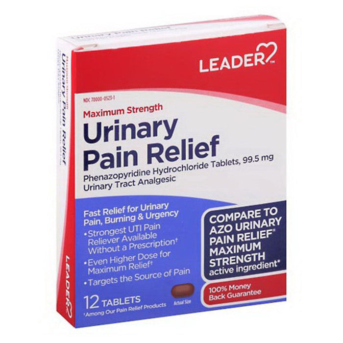 Leader Urinary Pain Relief Max Strength, 99.5 mg Phenazopyridine HCl, 12 Tablets by Pasteur Pharmacy