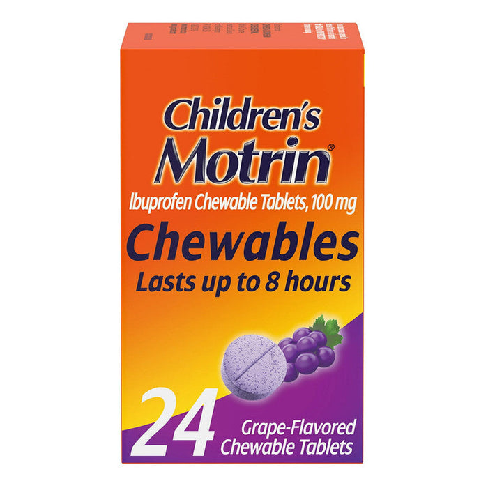 Children's Motrin Chewable Tablets, Fever Reducer & Pain Reliever, Grape Flavor, 100mg, 24 Count by Pasteur Pharmacy