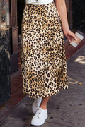 Camel Leopard Print High-Waisted Midi Skirt, Medium by Vanessa Jane