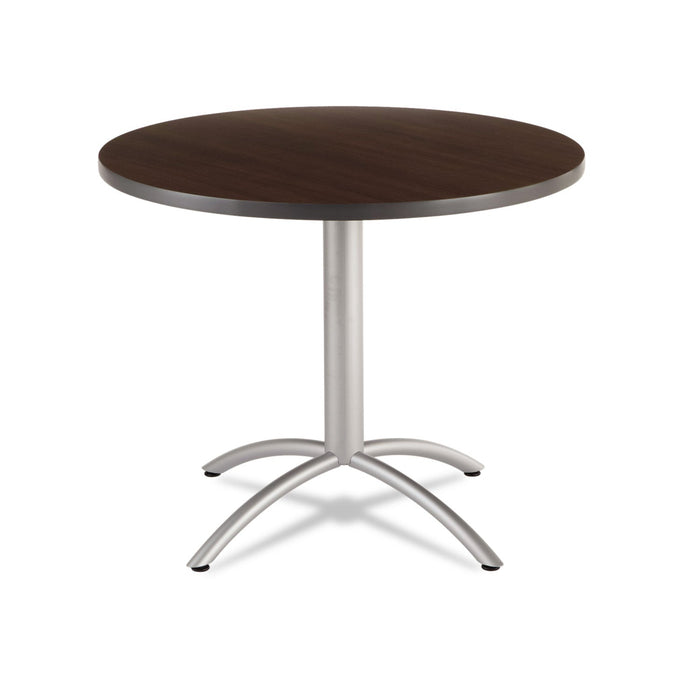 Iceberg CafeWorks Table, Cafe-Height, Round Top, 36" Diameter x 30h, Walnut/Silver