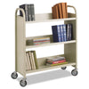 Safco Steel Single-Sided Book Cart, Metal, 3 Shelves, 300 lb Capacity, 36" x 14.5" x 43.5", Sand