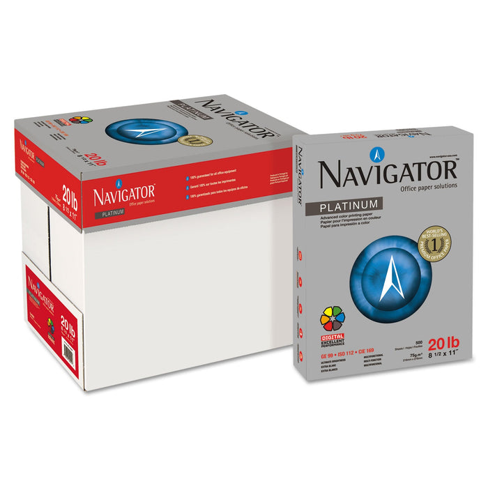 Navigator Platinum Paper, 99 Bright, 20 lb Bond Weight, 8.5 x 11, White, 500 Sheets/Ream, 10 Reams/Carton