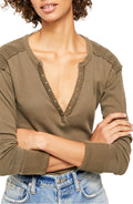 Free People Womens Embellished Long Sleeve V Neck Top by Vanessa Jane