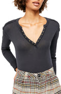 Free People Womens Embellished Long Sleeve V Neck Top by Vanessa Jane