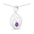 0.15 Ct Heart Purple Amethyst Prong Silver Mom Infinity Pendant Necklace by Fine Color Jewels