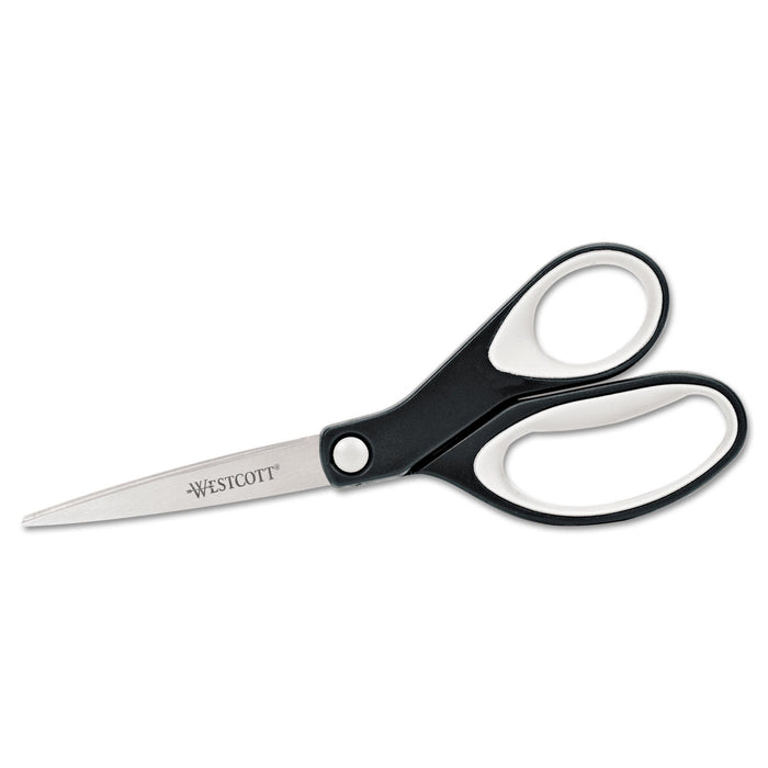 Westcott KleenEarth Soft Handle Scissors, 8" Long, 3.25" Cut Length, Black/Gray Straight Handle