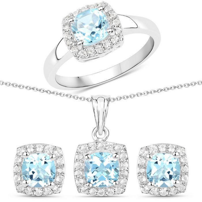 Silver Genuine Blue Topaz Set by Fine Color Jewels