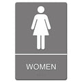 Headline ADA Sign, Women Restroom Symbol w/Tactile Graphic, Molded Plastic, 6 x 9, Gray