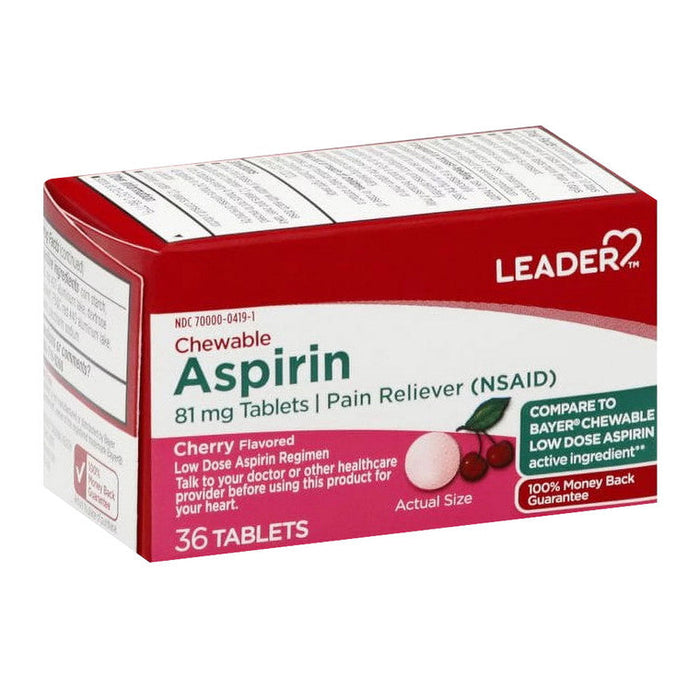 Perrigo Leader, Aspirin, 81 Mg, Chewable, Tablets, Cherry Flavored by Pasteur Pharmacy