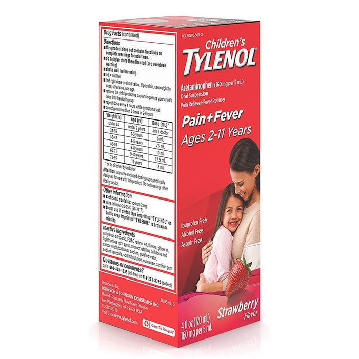 Children's Tylenol® Pain + Fever Oral Suspension – Strawberry Flavor (4 fl oz) by Pasteur Pharmacy