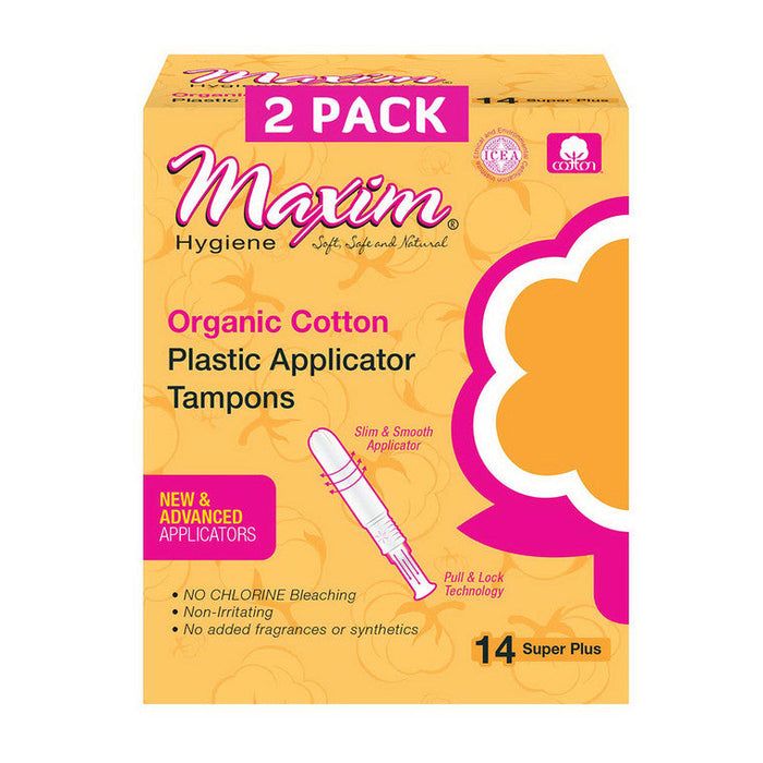 Maxim Liners and Pads Tampons Organic Cotton Plastic Applicator Super Plus by Pasteur Pharmacy