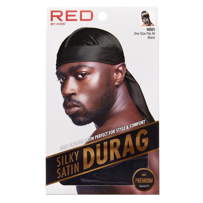 Red By Kiss Black Silky Satin Durag - Upgraded: Extra Long Tails HD01 by Pasteur Pharmacy