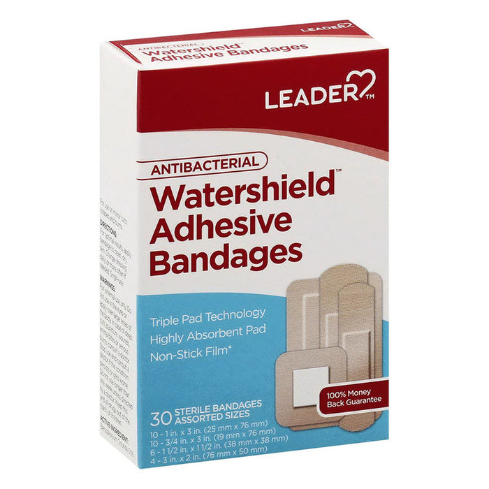 Leader™ Antibacterial Watershield Adhesive Bandages – Assorted Sizes (30 Count) by Pasteur Pharmacy