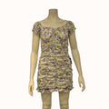 Lulus Love Bloom Cream Floral Print Ruched Off-the-Shoulder Mini Dress, Sz Large by Vanessa Jane
