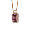 Pink Gold Emerald Cut Amethyst Pendant Necklace