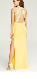 Speechless Juniors Beaded Strappy-Back Halter Gown by Vanessa Jane