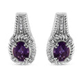 .925 Sterling Silver 8x6 MM Natural Oval Purple Amethyst Gemstone and Diamond Accent Art Deco Style Drop and Dangle Earrings (I-J Color, I1-I2 Clarity) by Bids.com