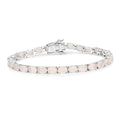 Oval White Ethiopian Opal Prong Silver Tennis Bracelet by Fine Color Jewels