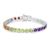 Heart Multi Birthstone Prong Silver Box Clasp Tennis Bracelet
