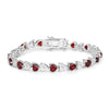0.14 Ct Heart Red Garnet & Diamond Prong Silver Box Clasp Tennis Bracelet